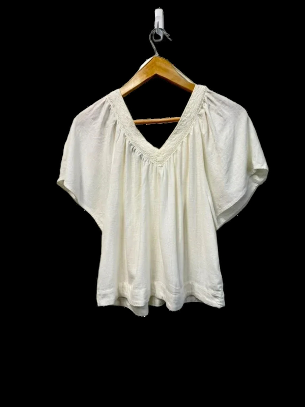 LOFT Ivory Lace Trim V-Neck Peasant Blouse XS